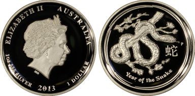 2013-P $1 Year of the Snake Ag PR70DCAM