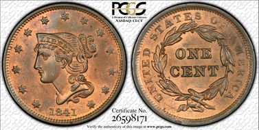 1841 1C Newcomb 3 MS65+ RB