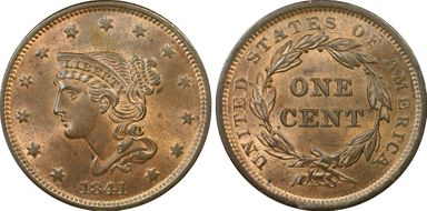 1841 1C Newcomb 3 MS65+ RB
