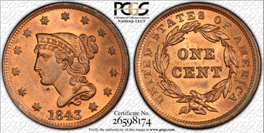 1843 1C N-8 MS65+ RB