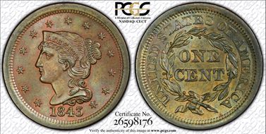 1843 1C N-5, Mature Hd, Lg Lt MS65+ BN