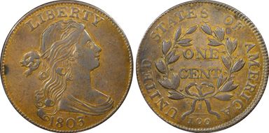 1803 1C No Stems AU58BN