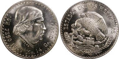 1949-Mo Peso KM-456  Ag MS67