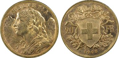 1905 B 20 Fr KM-35.1  Au MS62