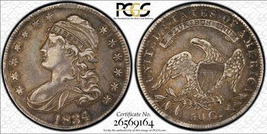 1834 50C O-105, Lg Date, Sm Letters XF45
