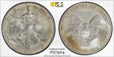 2008 $1 Silver Eagle MS70