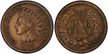 1865 1C Fancy 5 AU50BN