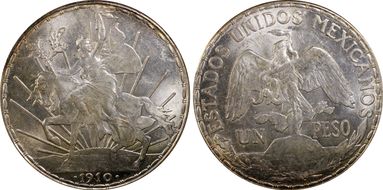 1910 Peso Caballito KM-453  Ag MS64+