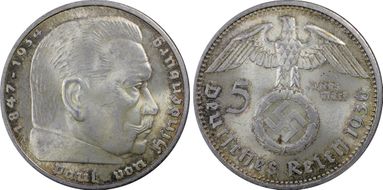 1936-A 5 Mk Swastika J-367 MS63