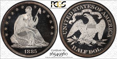 1885 50C PR65+ DCAM