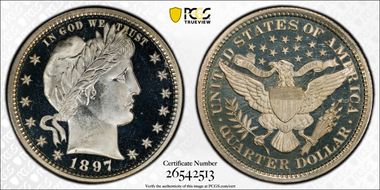 1897 25C PR67DCAM