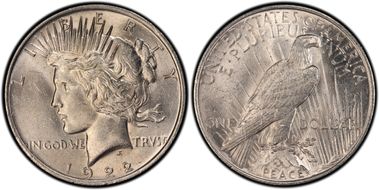 1922 $1 VAM 2C, Extra Hair AU58