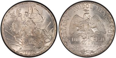 1912 Peso Caballito KM-453  Ag MS65