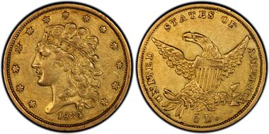 1834 $5 Classic Head, Plain 4 XF45