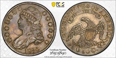 1830 50C O-114, Large Letters XF40