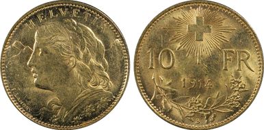 1914 B 10 Fr KM-36  Au MS64