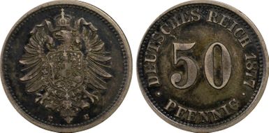 1877-E 50 Pfg Type I w/o Wreath J-7 XF45
