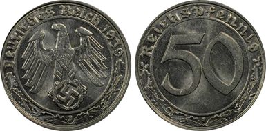 1939-B 50 Pfg J-365 Nickel MS62