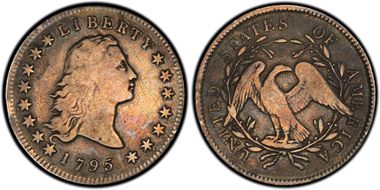 1795 $1 Flowing Hair, 2 Leaves F12