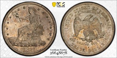 1877-S T$1 TDV-33, Broken Arrows MS61