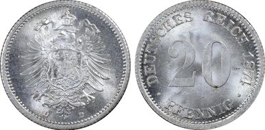 1874-D 20 Pfg J-5 MS66