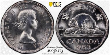 1953 5C Strap, Near Leaf MS66+