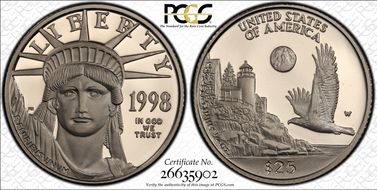 1998-W $25 Statue of Liberty PR70DCAM