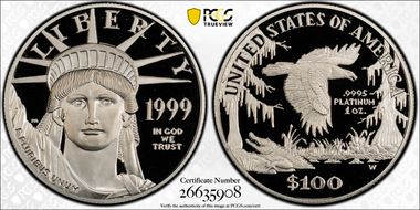 1999-W $100 Statue of Liberty PR70DCAM