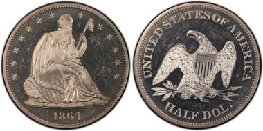 1864 50C PR63CAM