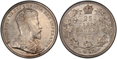 1906 25C Small Rev Crown AU58