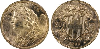 1900 B 20 Fr KM-35.1  Au MS65