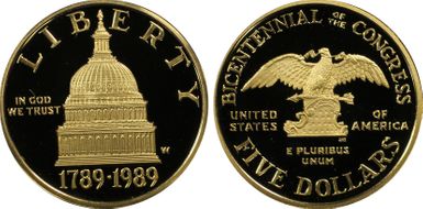 1989-W $5 Congress PR70DCAM