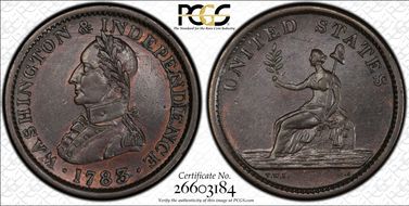 1783 Copper Washington & Independence Large Military Bust AU53BN