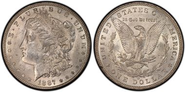 1887-O $1 VAM 22A, DDO, Pitted Rev MS62