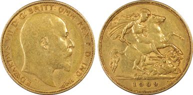 1909-M 1/2 Sov S-3975 AU53