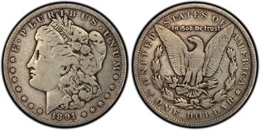 1891 $1 VAM 2A, Dbl Ear/Moustache VG10