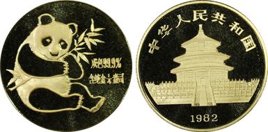 1982 1/4 oz Panda Au Medal Long Leaf PAN-4B MS68