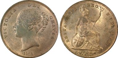 1854 1D S-3948 Plain Trident MS64+ RB