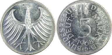 1968-F 5 Mk Regular Issue MS63+