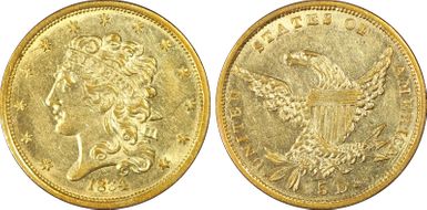 1834 $5 Classic Head, Plain 4 AU58