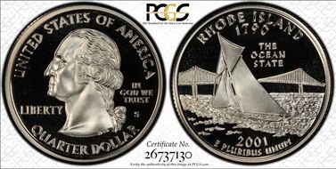 2001-S 25C Rhode Island PR70DCAM
