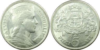 1931 5 Lat KM-9  Ag MS64