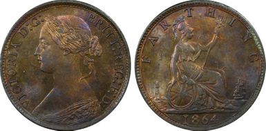 1864 1/4D S-3958 Bun Head MS65RB