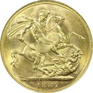 1887-M Sov S-3867 DISH M4 1st Obv JEB Lower Close MS64