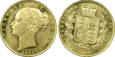 1878-S Sov S-3855 Shield AU58