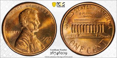 1992-D 1C Close AM FS-901 MS64+ RD