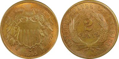 1865 2C Plain 5 MS66RB