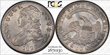 1828 50C Square 2, Small 8s, Sm. Letters AU58