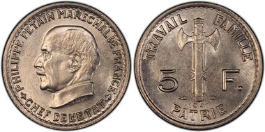 1941 5 Fr Gad-764 F-338 Pétain MS63