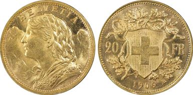 1906 B 20 Fr KM-35.1  Au MS65